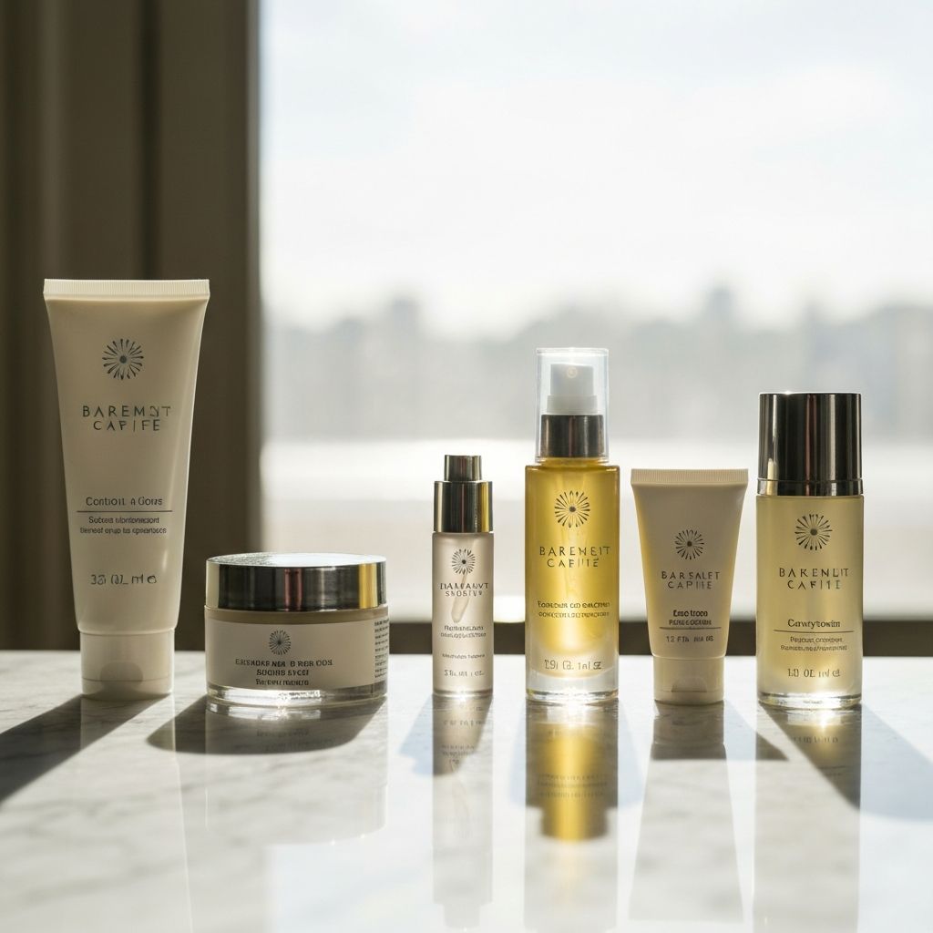 Πλήρης συλλογή προϊόντων περιποίησης δέρματος σε μαρμάρινη επιφάνεια